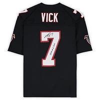 Maillot noir Mitchell & Ness Legacy 2002 autographié par Michael Vick (Atlanta Falcons) avec inscription « 1er choix de la draft 2001 ».