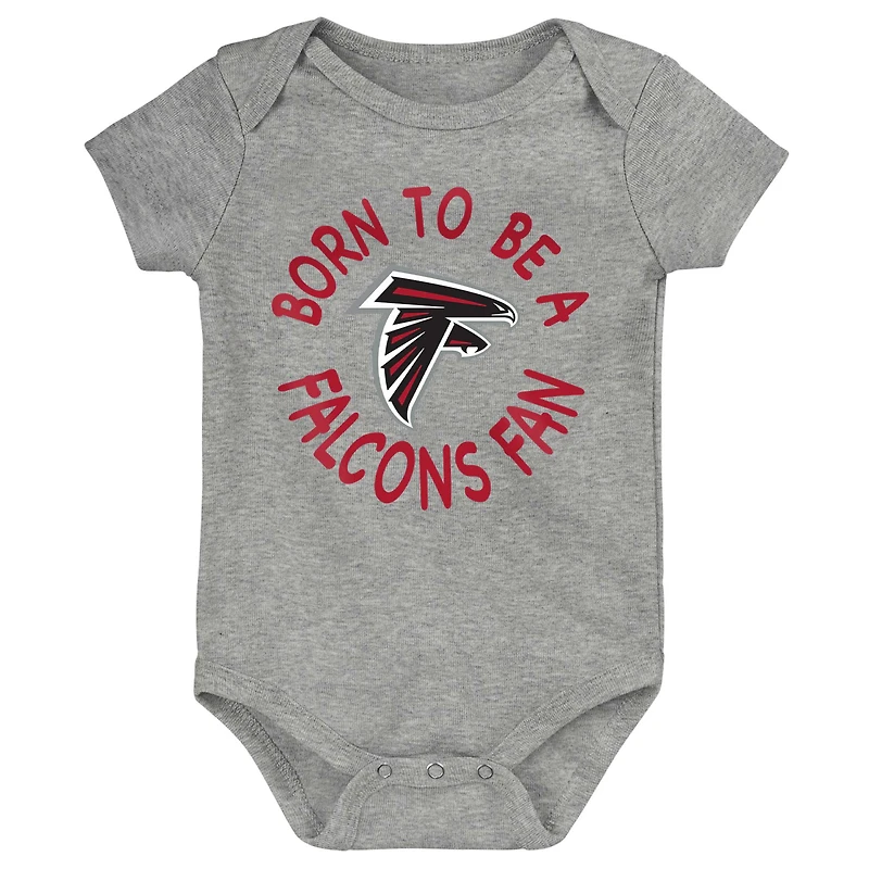 Newborn & Infant Red/Black/Heather Gray Atlanta Falcons Game On Three-Piece Bodysuit Set