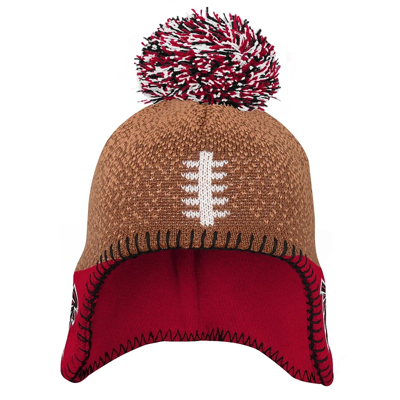 Bonnet en tricot marron avec pompon pour enfant d'âge préscolaire, motif tête de football des Falcons d'Atlanta