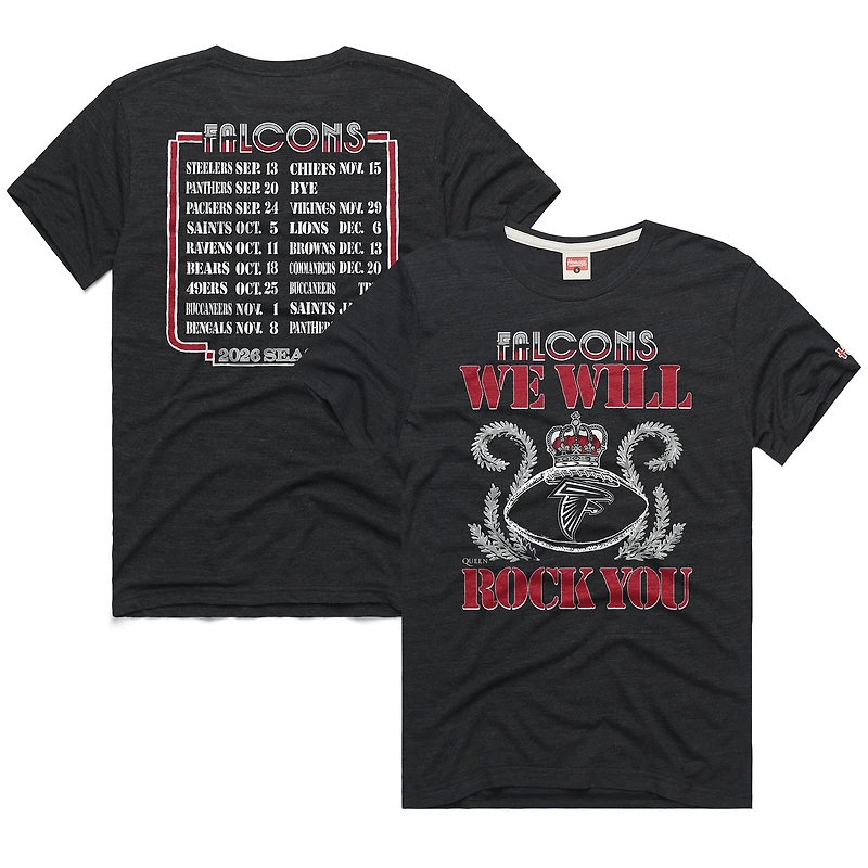 Unisex Homage Charcoal Atlanta Falcons 2026 NFL Schedule Queen Tri-Blend T-Shirt