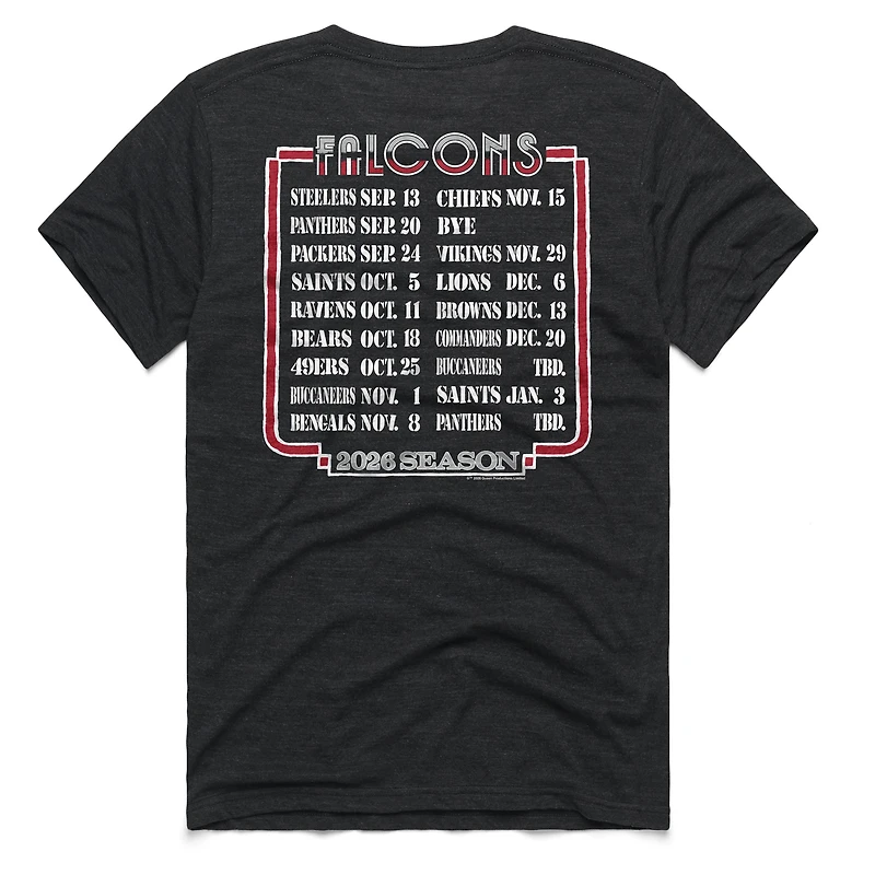 Unisex Homage Charcoal Atlanta Falcons 2026 NFL Schedule Queen Tri-Blend T-Shirt