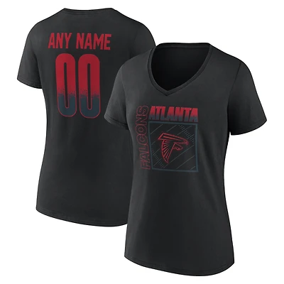 T-shirt noir à col en V pour femme, style domicile des Falcons d'Atlanta, personnalisé avec nom et numéro.