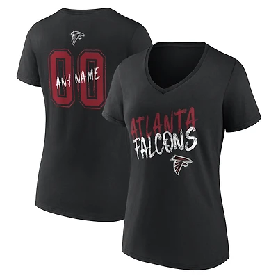 T-shirt à col en V personnalisé avec nom et numéro des Atlanta Falcons pour femmes, noir