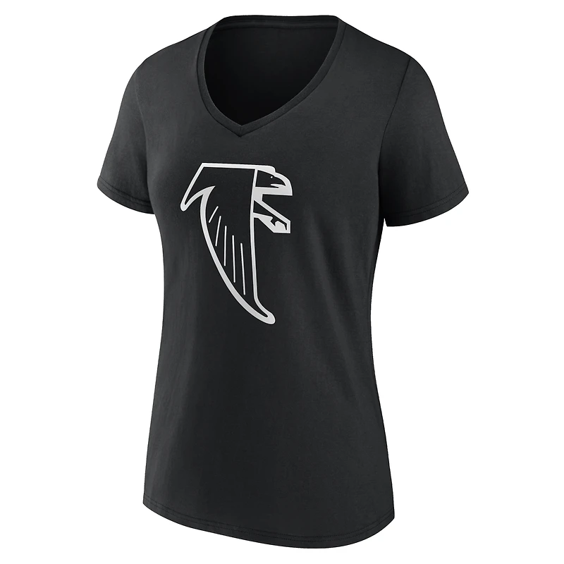 T-shirt noir authentique classique pour femme des Falcons d'Atlanta, col en V, personnalisé avec nom et numéro