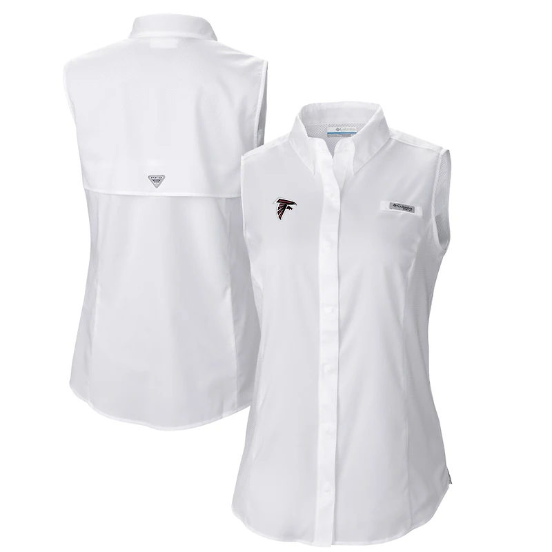 Women's Columbia White Atlanta Falcons PFG Tamiami Omni-Shade Sleeveless Button-Up Shirt