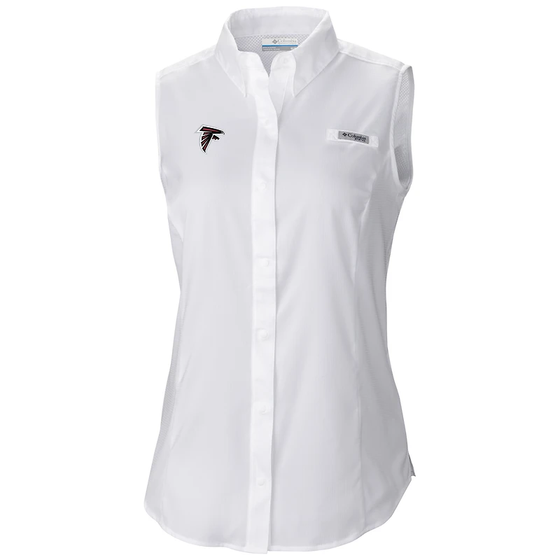 Chemise boutonnée sans manches Columbia Atlanta Falcons PFG Tamiami Omni-Shade pour femme, blanche