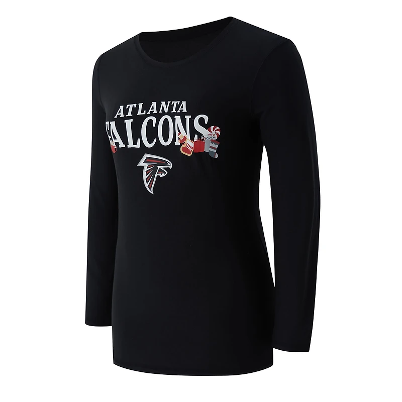 Ensemble de nuit pour femme Concepts Sport Black Atlanta Falcons avec t-shirt à manches longues et pantalon couleur châtain