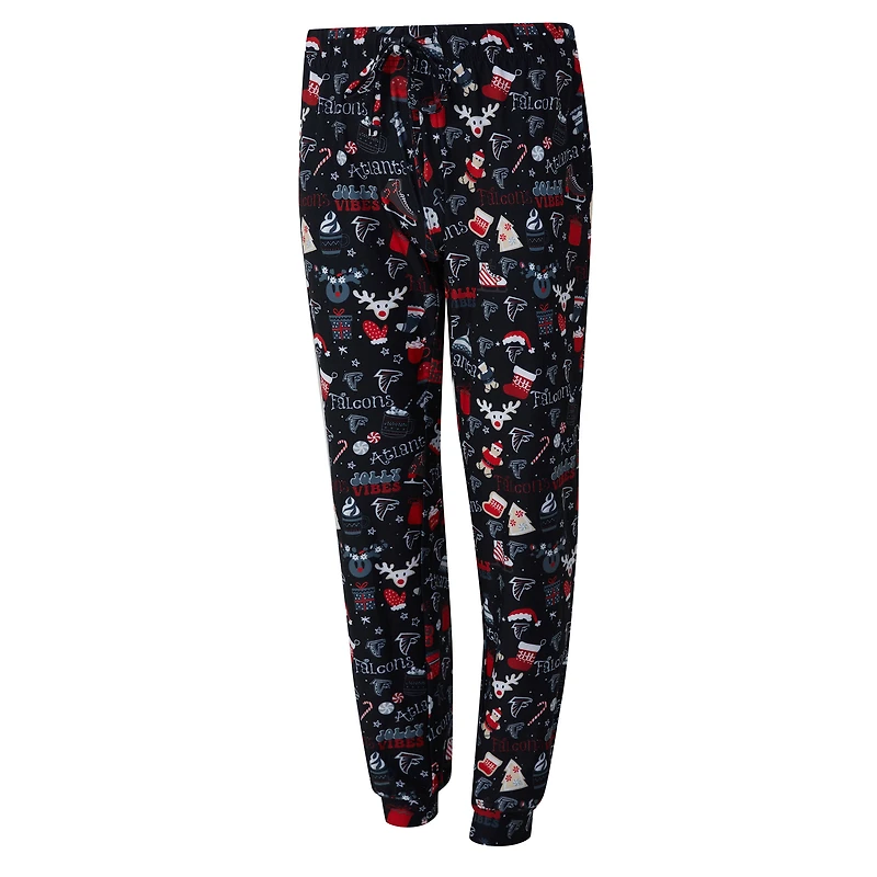 Ensemble de nuit pour femme Concepts Sport Black Atlanta Falcons avec t-shirt à manches longues et pantalon couleur châtain