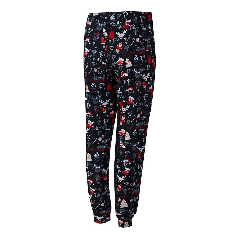 Ensemble de nuit pour femme Concepts Sport Black Atlanta Falcons avec t-shirt à manches longues et pantalon couleur châtain