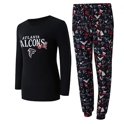 Women's Concepts Sport Black Atlanta Falcons Chesnut Long Sleeve T-Shirt and Pant Sleep Set