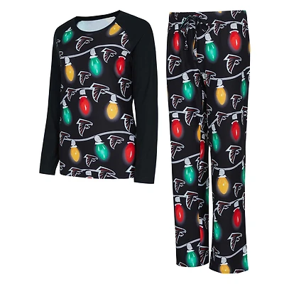 Ensemble haut à manches longues et pantalon en tricot raglan Garland pour femme Concepts Sport Black Atlanta Falcons