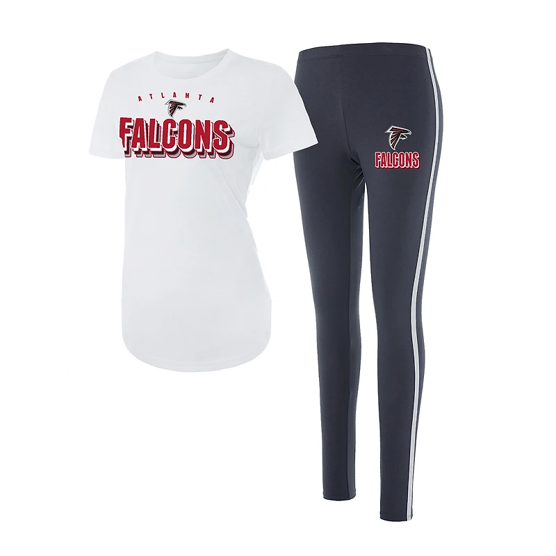 Ensemble haut à manches courtes et leggings Concepts Sport blanc/anthracite des Falcons d'Atlanta Sonata pour femme