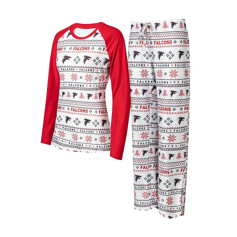 Women's Concepts Sport White/Red Atlanta Falcons Tinsel Raglan Long Sleeve Top & Pants Sleep Set