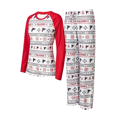 Women's Concepts Sport White/Red Atlanta Falcons Tinsel Raglan Long Sleeve Top & Pants Sleep Set