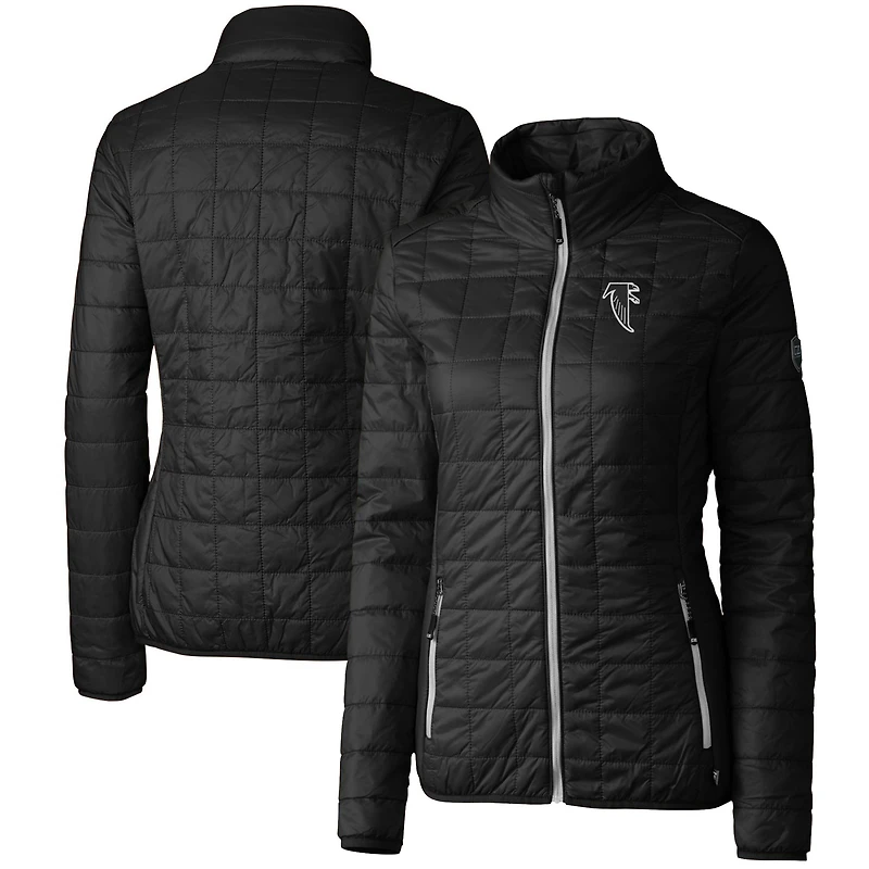 Doudoune Rainier PrimaLoft Eco entièrement zippée pour femme, noire, avec logo rétro des Falcons d'Atlanta, Cutter & Buck