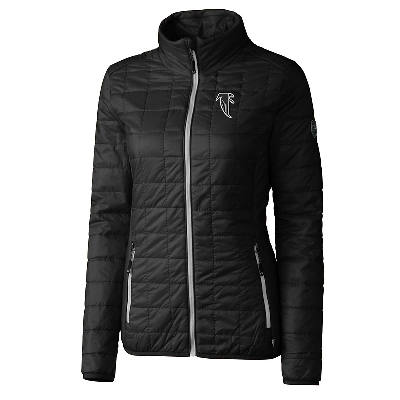 Doudoune Rainier PrimaLoft Eco entièrement zippée pour femme, noire, avec logo rétro des Falcons d'Atlanta, Cutter & Buck