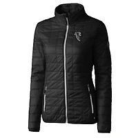 Doudoune Rainier PrimaLoft Eco entièrement zippée pour femme, noire, avec logo rétro des Falcons d'Atlanta, Cutter & Buck