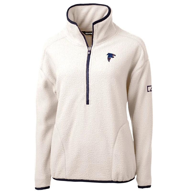 Women's Cutter & Buck Cream Atlanta Falcons Americana Cascade Eco Sherpa Fleece Half-Zip Pullover Jacket