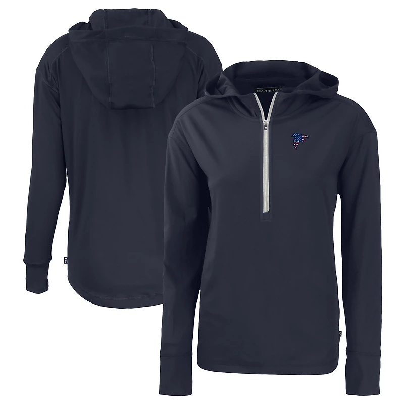 Women's Cutter & Buck  Navy Atlanta Falcons Daybreak Eco Recycled Half-Zip Hoodie