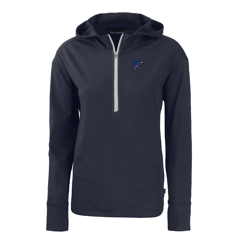 Women's Cutter & Buck  Navy Atlanta Falcons Daybreak Eco Recycled Half-Zip Hoodie