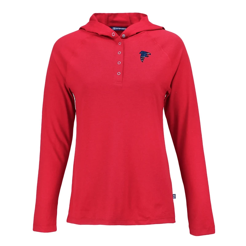 Women's Cutter & Buck Red Atlanta Falcons Americana Coastline Epic Comfort Eco Recycled Raglan Pullover Hoodie