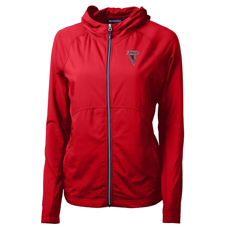 Sweat à capuche hybride recyclé entièrement zippé en tricot écologique Adapt pour femme, rouge, avec logo rétro des Falcons d'Atlanta, Cutter & Buck