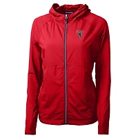 Sweat à capuche hybride recyclé entièrement zippé en tricot écologique Adapt pour femme, rouge, avec logo rétro des Falcons d'Atlanta, Cutter & Buck