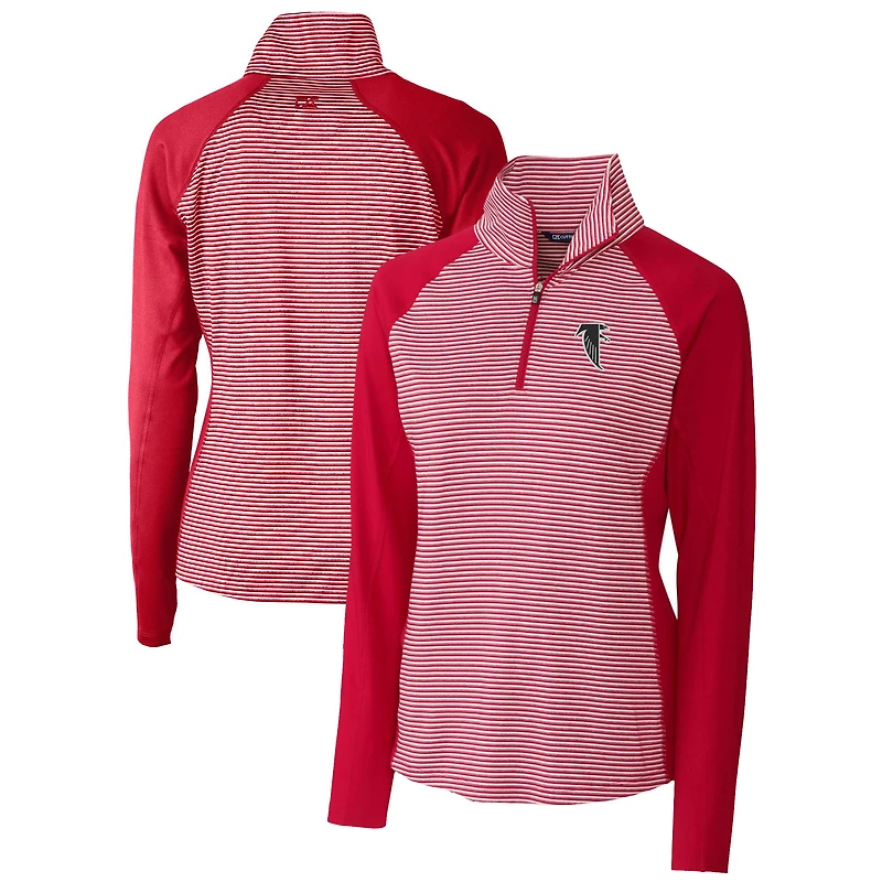 Pull-over extensible demi-zippé à rayures ton sur avec logo rétro des Falcons d'Atlanta pour femme Cutter & Buck Red