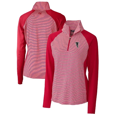 Pull-over extensible demi-zippé à rayures ton sur avec logo rétro des Falcons d'Atlanta pour femme Cutter & Buck Red