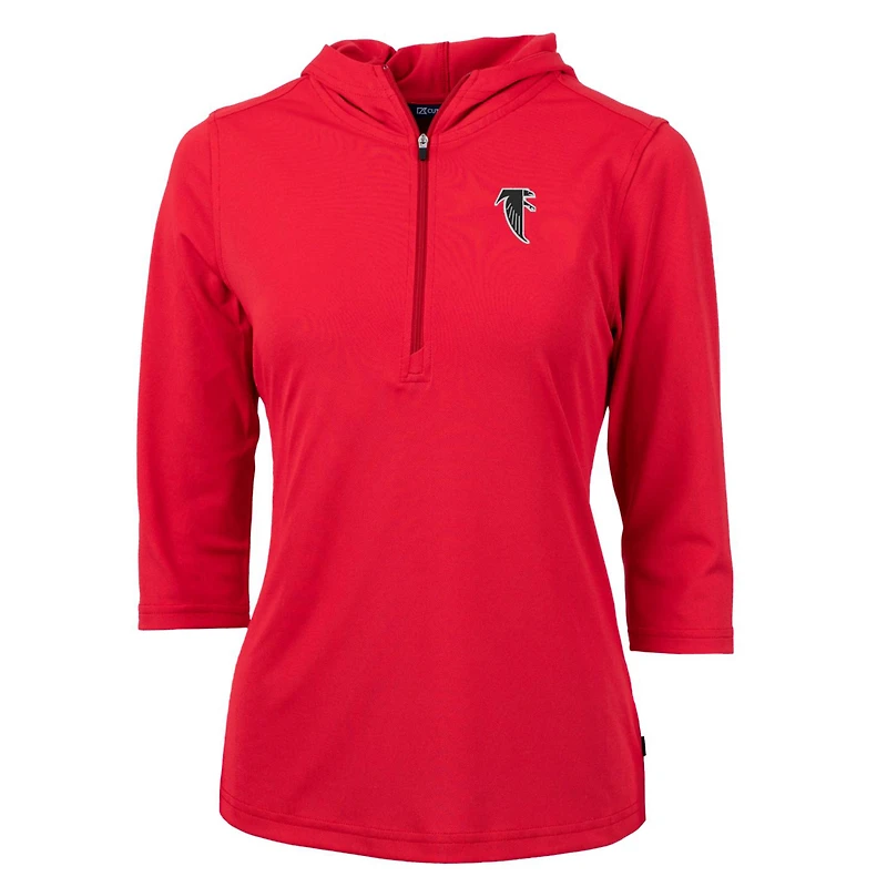 Women's Cutter & Buck Red Atlanta Falcons Throwback Logo Virtue Eco Pique 3/4 Sleeve Half-Zip Pullover Hoodie