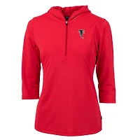 Women's Cutter & Buck Red Atlanta Falcons Throwback Logo Virtue Eco Pique 3/4 Sleeve Half-Zip Pullover Hoodie