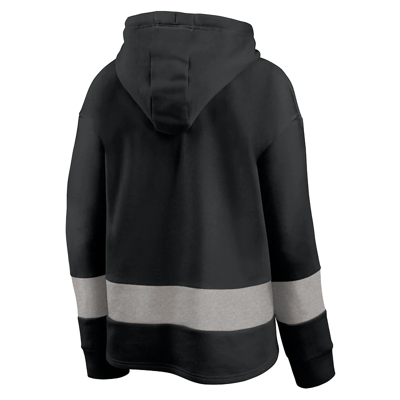 Women's Fanatics Black/Gray Atlanta Falcons Huddle Up Fundamental Fleece Color Block Pullover Hoodie