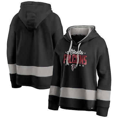 Women's Fanatics Black/Gray Atlanta Falcons Huddle Up Fundamental Fleece Color Block Pullover Hoodie
