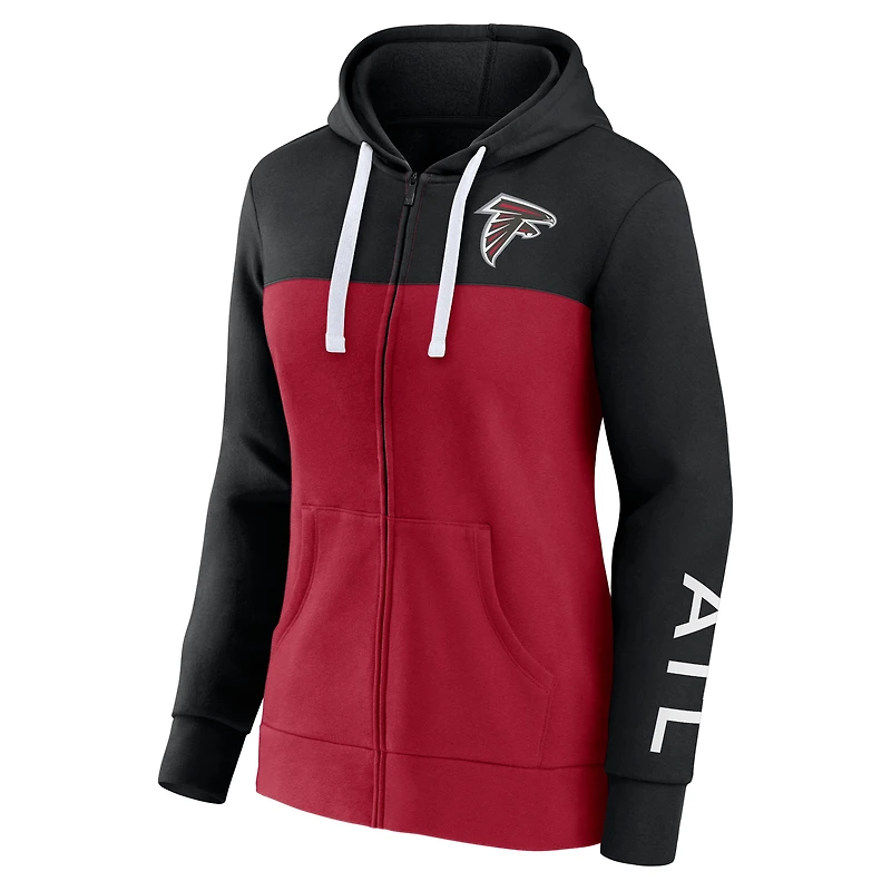 Women's Fanatics Black/Red Atlanta Falcons Take The Field Color Block Full-Zip Hoodie