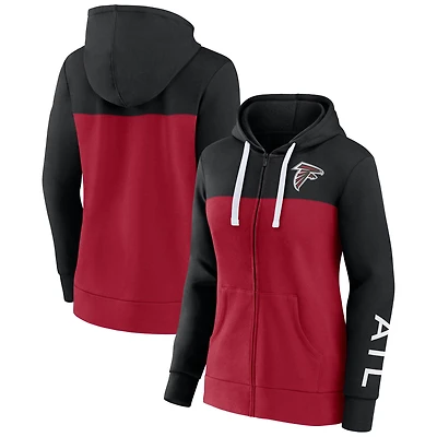 Fanatics pour femmes, noir/rouge, Atlanta Falcons Take The Field, sweat à capuche entièrement zippé avec blocs de couleurs