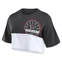T-shirt court fendu de couleur boxy Fanatics pour femmes, noir/blanc, Atlanta Falcons