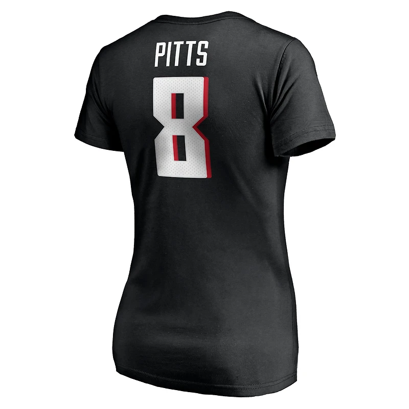 Women's Fanatics Kyle Pitts Black Atlanta Falcons Player Icon Name & Number V-Neck T-Shirt