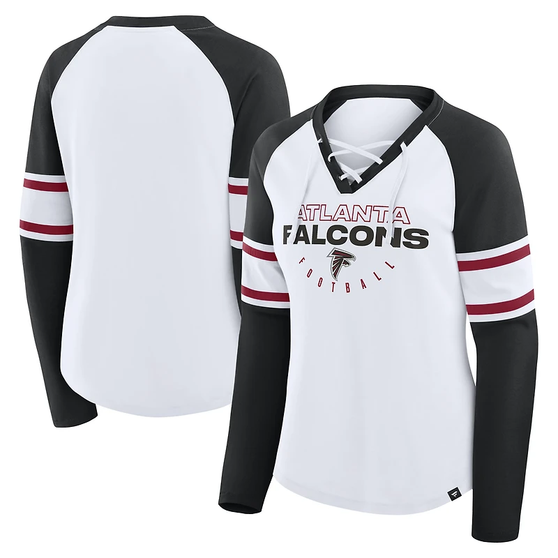 Women's Fanatics White/Black Atlanta Falcons Redzone Blitz Package Raglan Lace-Up V-Neck Long Sleeve T-Shirt