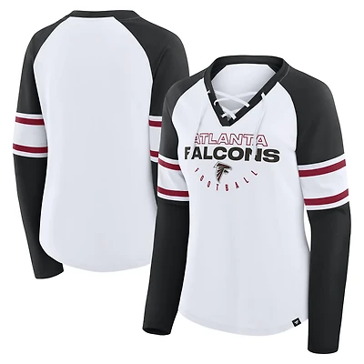 Women's Fanatics White/Black Atlanta Falcons Redzone Blitz Package Raglan Lace-Up V-Neck Long Sleeve T-Shirt