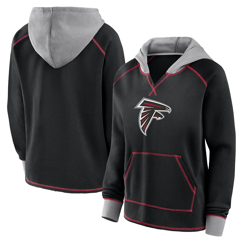 Sweat à capuche col en V et logo Athletic Black Atlanta Falcons Boom Fleece pour femme