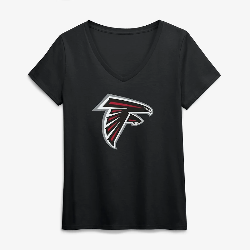 Women's Logo Athletic Black Atlanta Falcons Primary V-Neck T-Shirt