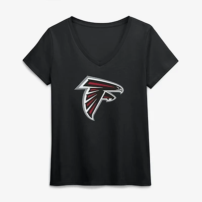 T-shirt à col en V noir logo principal des Falcons d'Atlanta pour femme