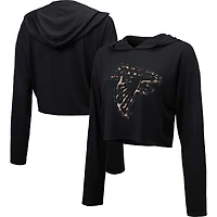 Sweat à capuche court léopard Atlanta Falcons Majestic Threads noir pour femme