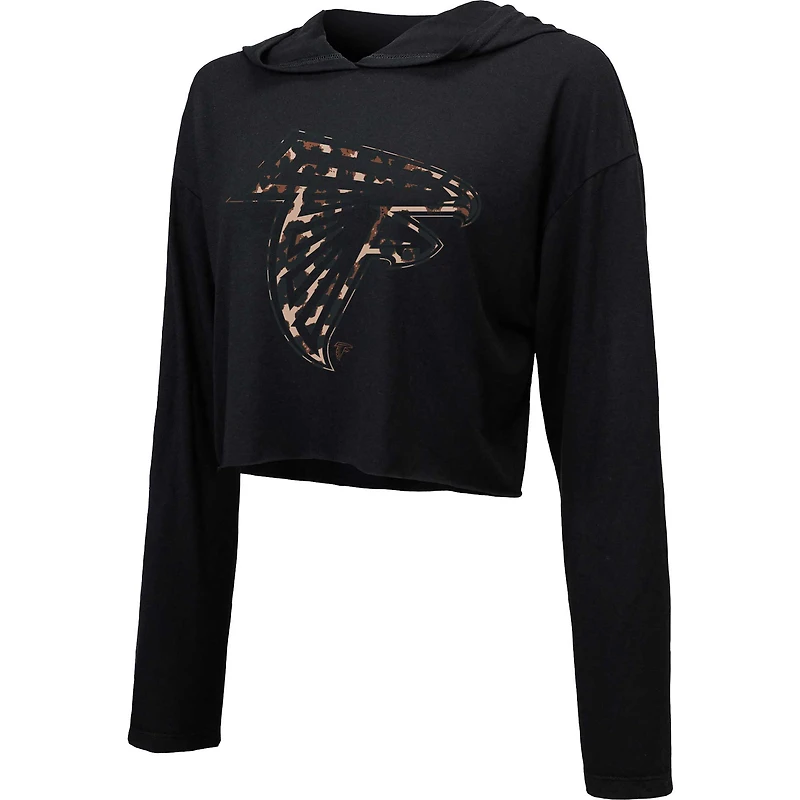 Sweat à capuche court léopard Atlanta Falcons Majestic Threads noir pour femme