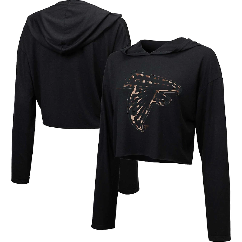 Sweat à capuche court léopard Atlanta Falcons Majestic Threads noir pour femme