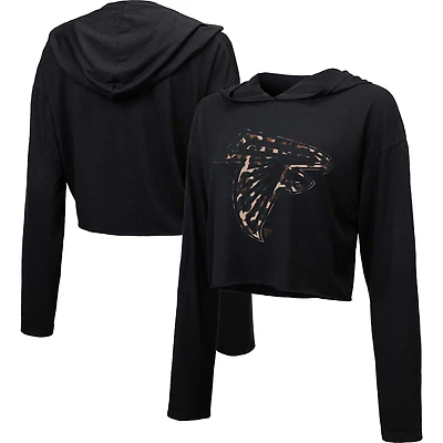 Sweat à capuche court léopard Atlanta Falcons Majestic Threads noir pour femme