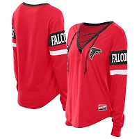 T-shirt à manches longues lacets rétro rouge des Falcons d'Atlanta New Era pour femme