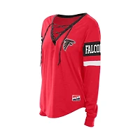T-shirt à manches longues lacets rétro rouge des Falcons d'Atlanta New Era pour femme