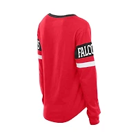 T-shirt à manches longues lacets rétro rouge des Falcons d'Atlanta New Era pour femme