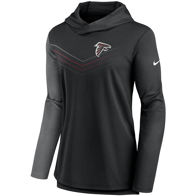 Women's Nike Black/Heathered Charcoal Atlanta Falcons Chevron Hoodie Performance Long Sleeve T-Shirt